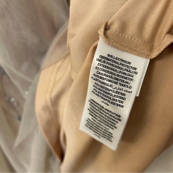 Adrianna Papell Beaded Sheer Long Sleeve V-back Ballgown in Silver/Nude - Picture 6 of 9